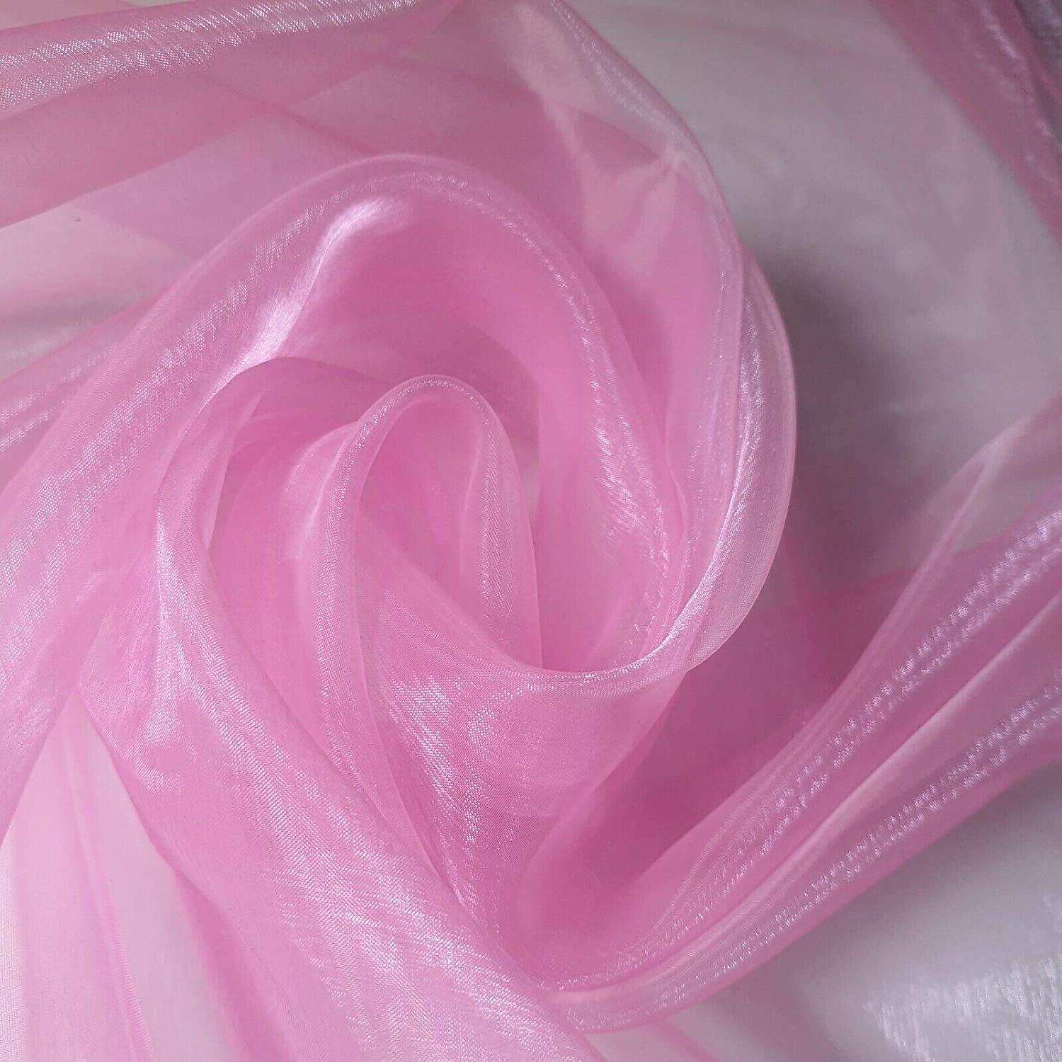 Sheer Organza Fabric Voile Drape Curtain, Wedding Fabric 150cm Organdie by Meter (25+ Colours) (Pink, 5 Meter)