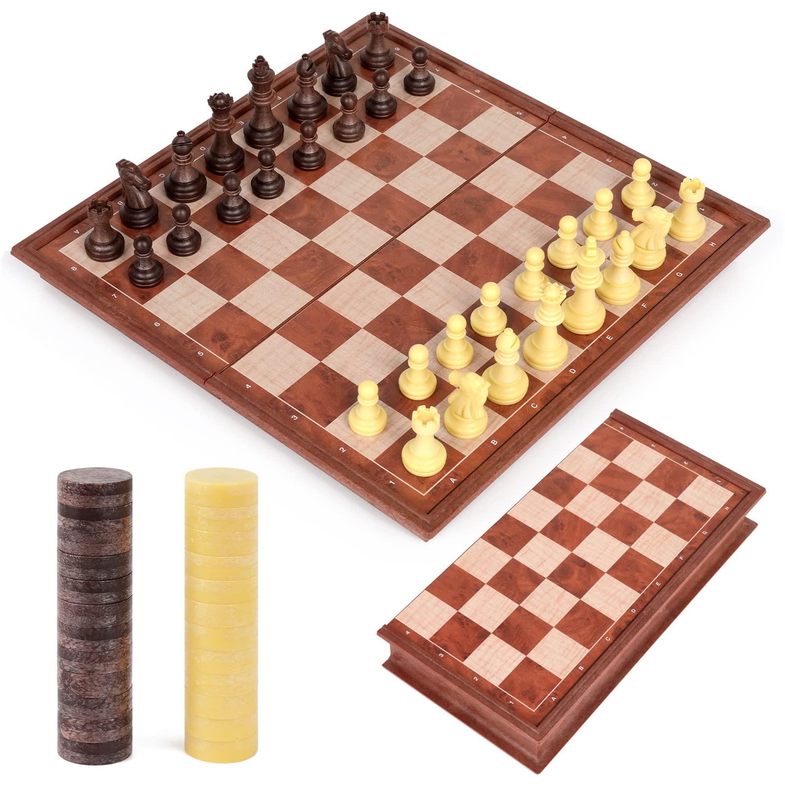 Peradix 2 in 1 Magnetic Chess Checkers Board Games | Folding Board and Chess Piece for Kids and Adults (25x25cm), Brown