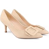 Zzheels Women's Closed Pointed Toe Pumps Kitten Heels Office Wedding Party Shoes