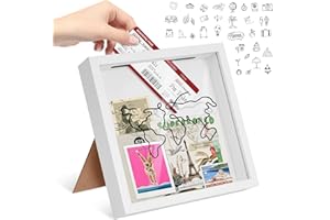 Dekoresyon Travel Adventure Archive Box, 12x12 White Shadow Box with Shelves Slot, Photo Storage Box Top Loading Shadow Box Display Case Travel Keepsake Box for Memories