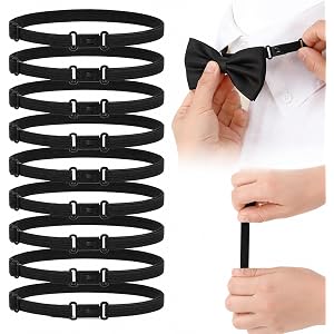 Fibraze 10 Pack Adjustable Elastic Band, Black Adjustable Bow Tie Strap With Clips Extenders, Clip Ties for Men for Pre Tied