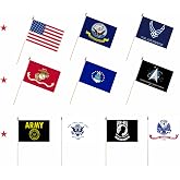 LUSEOAN 20 Pack Military Flag Set All Branches 5x8 Inch Wood Stick | 20 US military branch flags for Veterans Day, Memorial Day, July 4th. Fade-resistant polyester, wooden stick