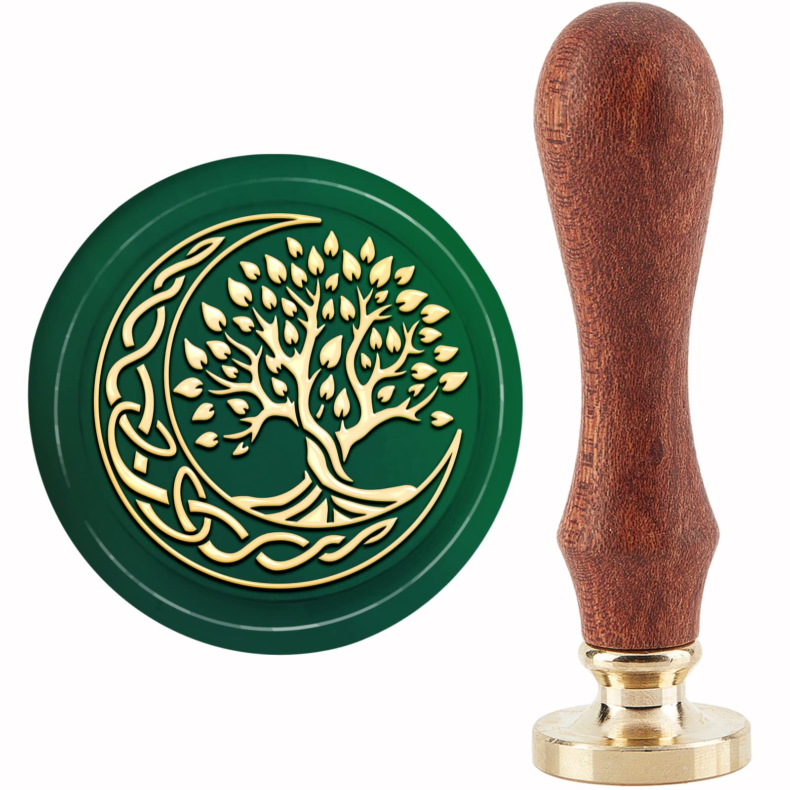 CRASPIRE Tree of Life Wax Seal Stamp Moon Sealing Wax Stamp 30mm/1.18inch Removable Brass Head Sealing Stamp with Wooden Handle for Christmas Invitations Cards Gift Wrap