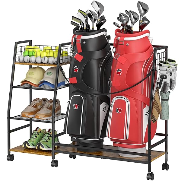 GOLF BAG STORAGE RACK FOR GARAGE WITH WHEELS,...