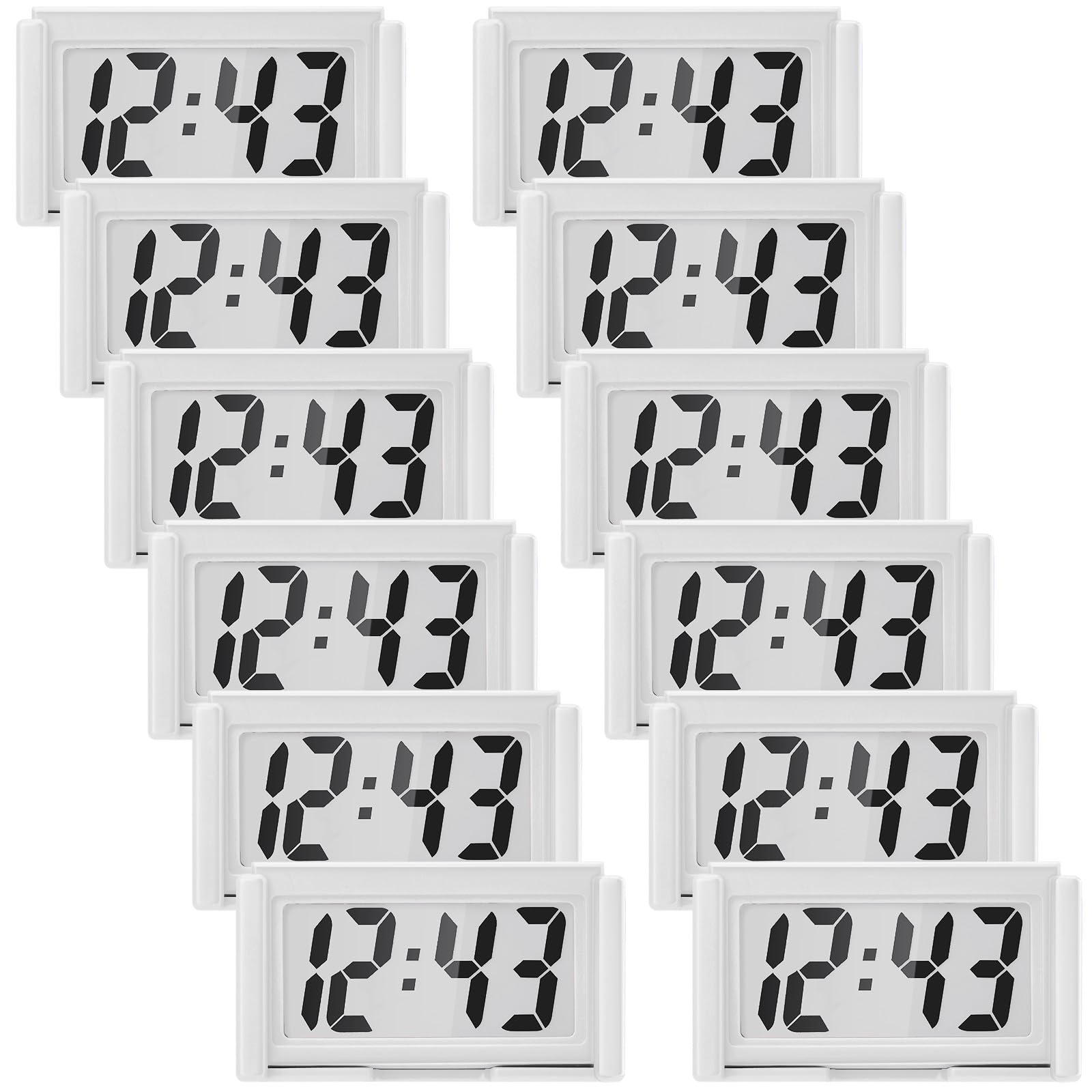 Photo 1 of Frienda 12 Pieces Mini Digital Clock Small Digital Clock Stick on Battery Operated Self Adhesive Bracket for Car Dashboard Fridge (White)