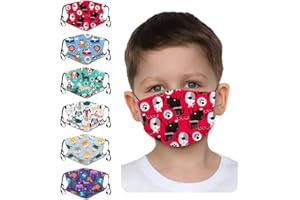 CANBOER 6Pcs Kids Washable Cute Cartoon Face Bandanas Reusable Cloth Face Dust Protection with Adjustable Ear Loops for Boys Girls