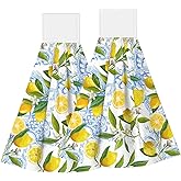 PDDCWAY 2 PCS Lemon Kitchen Hand Towels with Hanging Loops Absorbent Dish Oven Towel, Fast Drying Hanging Towels Tropic Leaves Lemon Decor for Home Kitchen Bathroom