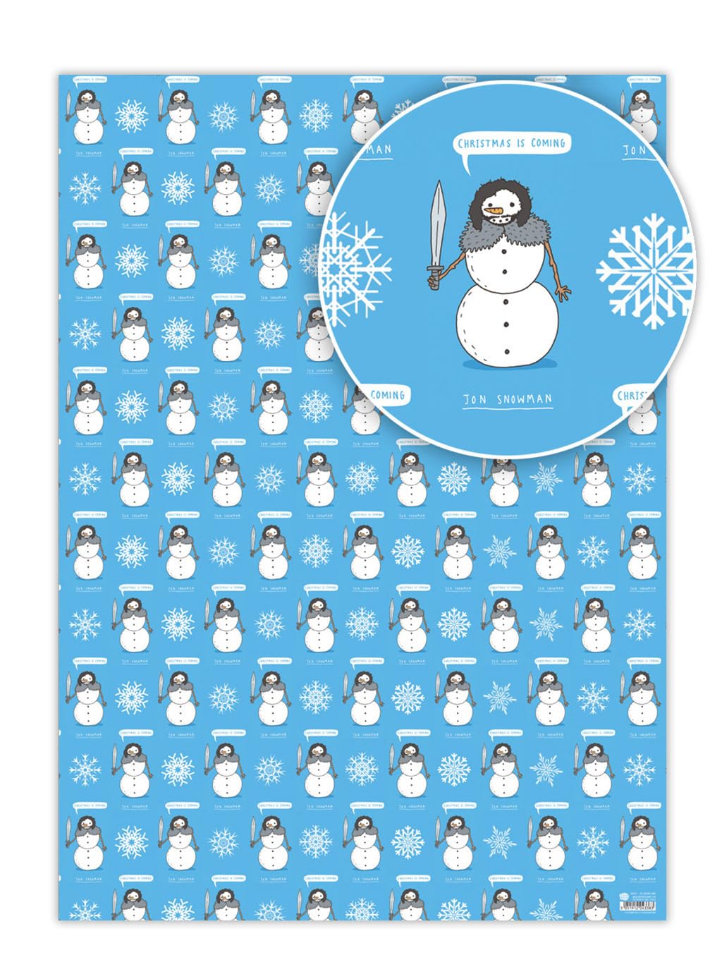 Brainbox Candy - 2 Sheets of 'Christmas Is Coming - Jon Snowman' Funny Christmas Wrap - Xmas Wrapping Paper - Cute Giftwrap For Game Of Thrones Fans GOT