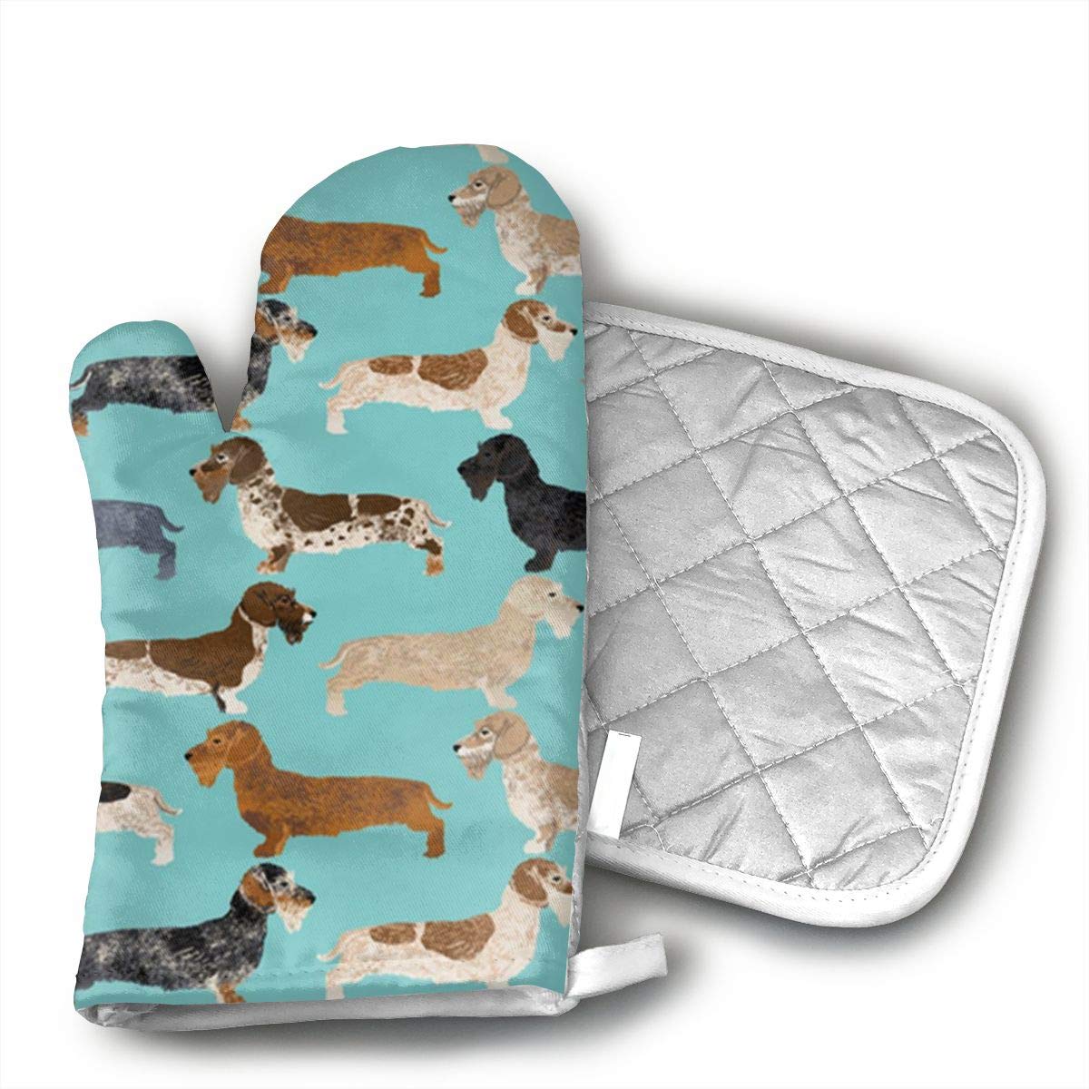 BCHYQEVFAD Wire Haired Dachshunds Dogs Oven Mitts with Quilted Cotton Lining - Professional Heat Resistant Pot Holders