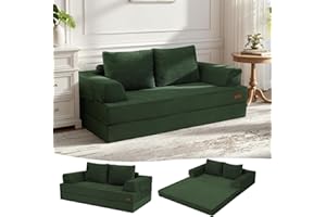 COMAX Convertible Sofa Bed, Folding Floor Couch Corduroy Fold Out Couch Bed Futon Sleeper Mattress with Pillows, Boneless Sofa Comfy Lounge Loveseat for Living Room Bedroom, Green