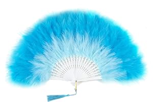 BABEYOND Marabou Feather Fan 20s Vintage Folding Fan Flapper Hand Fan for Costume Dancing Show Tea Party Wedding Decoration (Gradient Blue)