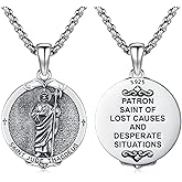 Hagkew Patron Saint Necklace 925 Sterling Silver Amulet Medal Protection Pendant Religion Jewelry for Men Women With Stainless Steel Chain and Gifts Box