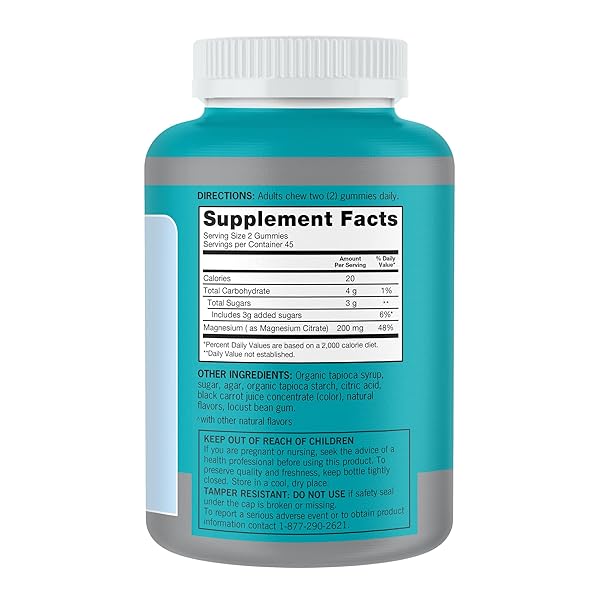 QUNOL MAGNESIUM GUMMIES FOR ADULTS, 200MG ELEMENTAL MAGNESIUM (FROM 1,750MG MAGNESIUM CITRATE), HIGH ABSORPTION MAGNESIUM SUPPLEMENT, SUPPORTS NERVE, BONE AND MUSCLE HEALTH, VEGETARIAN, 90 COUNT