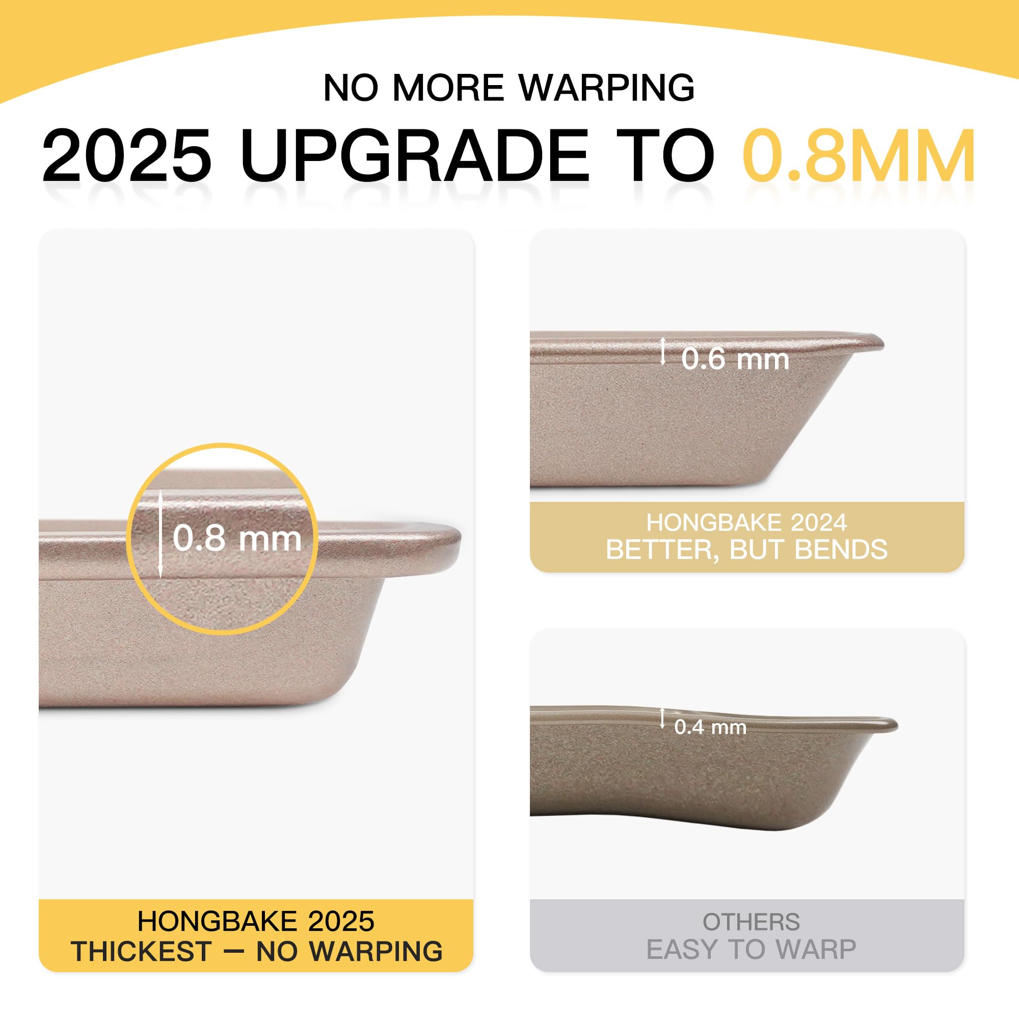 HONGBAKE Baking Sheet Pan Set of 3, Cookie Sheets for Oven, Nonstick Half/Quarter/Jelly Roll Pans with Diamond Texture Pattern, 0.8mm Thick Heavy Duty Cookie Tray, Champagne Gold