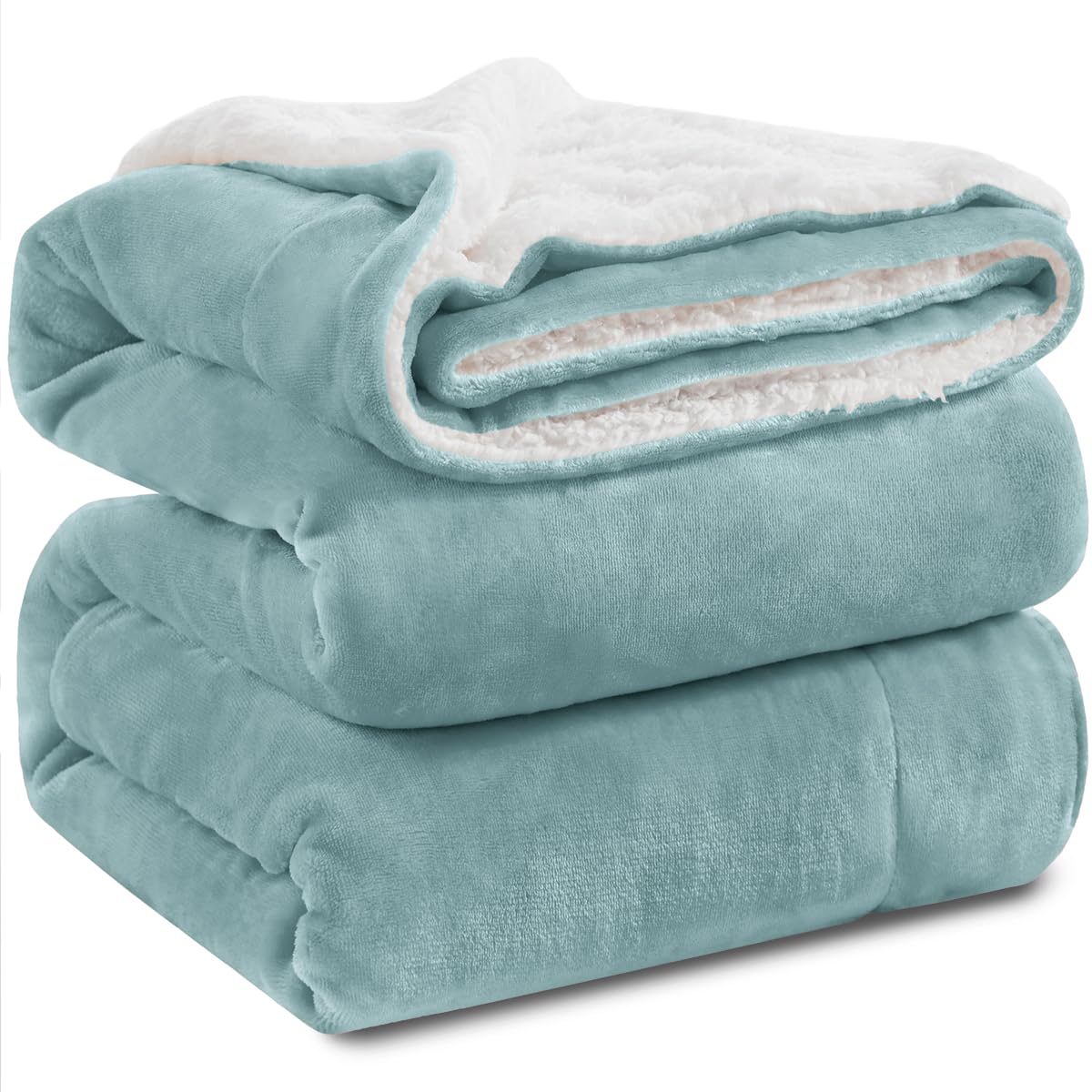 Photo 1 of KAWAHOME Sherpa Fleece King Size Blanket for Bed - Extra Warm and Heavy Thick Blankets for Winter, Super Soft 500GSM Plush Blanket, 108" X 90" Spa Blue