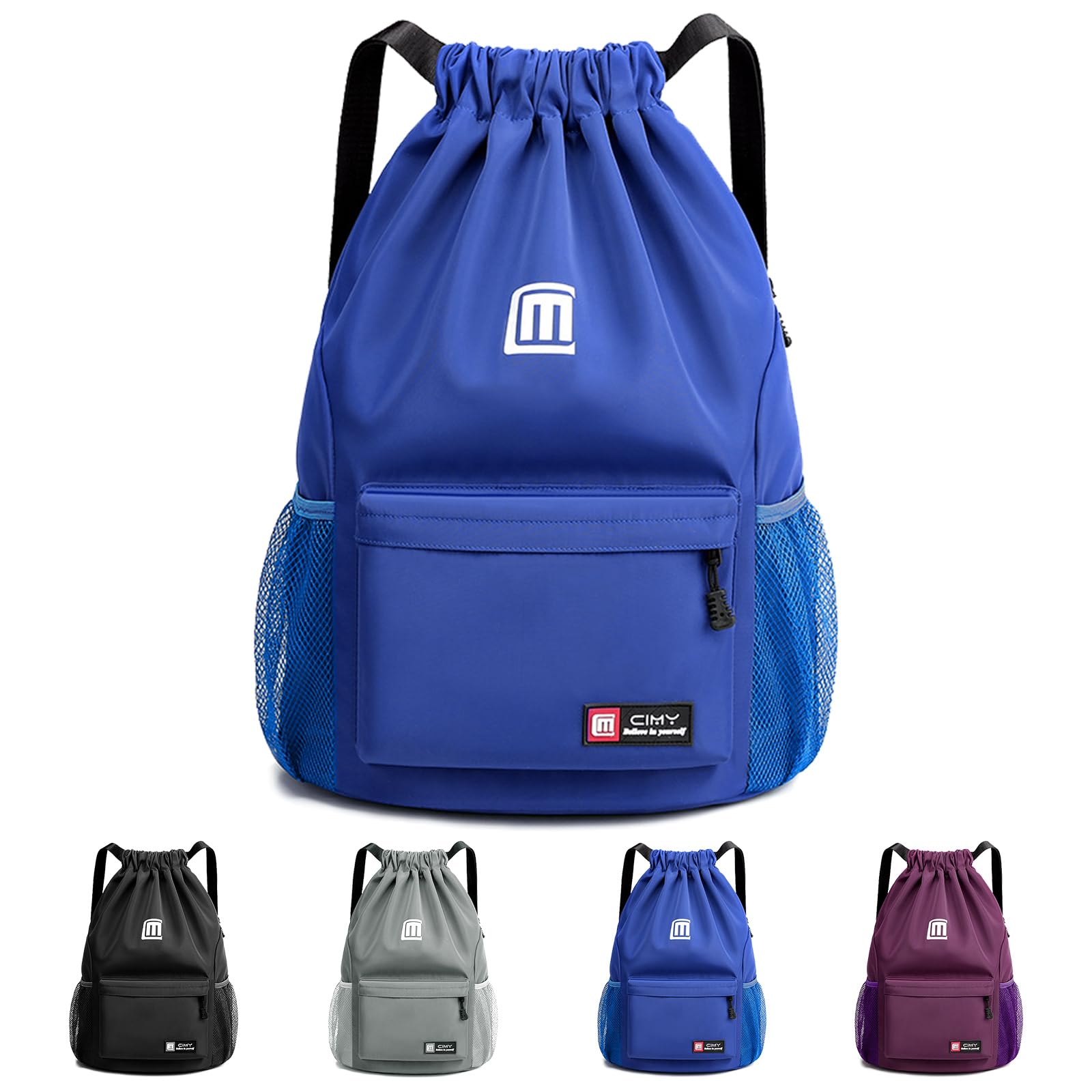 Sarmeley Drawstring Backpack Bags, Printed Drawstring Gym Bag for Men Women Girls Boys Adults, Large Drawstring Bags Waterproof Swimming Bag Draw String Bag for Shopping Yoga Sport Travel, Blue — image 1