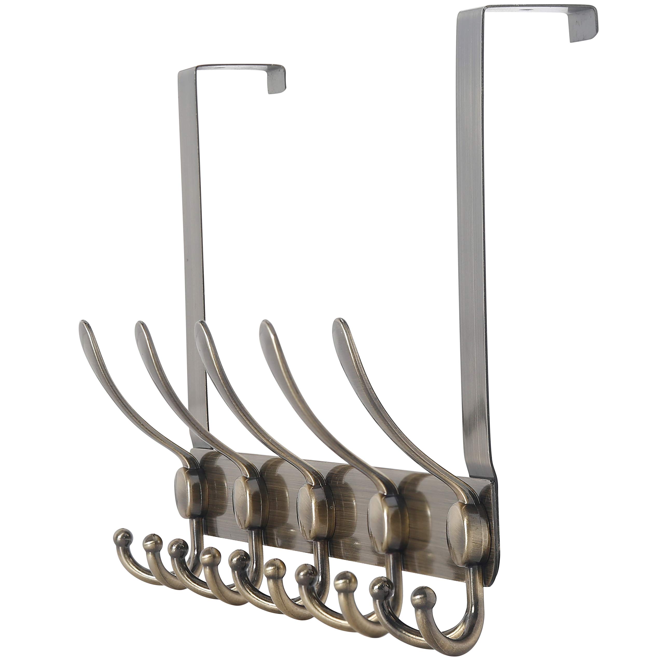 Dseap Over The Door Hook Hanger - Fits 35mm to 45mm Doors | 5 Tri Hooks Heavy Duty Towel/Coat Rack | 5 Tri Hooks Heavy Duty Towel/Coat Rack | Door Organizer for Clothes, Jackets, Hats, Towels, Bronze