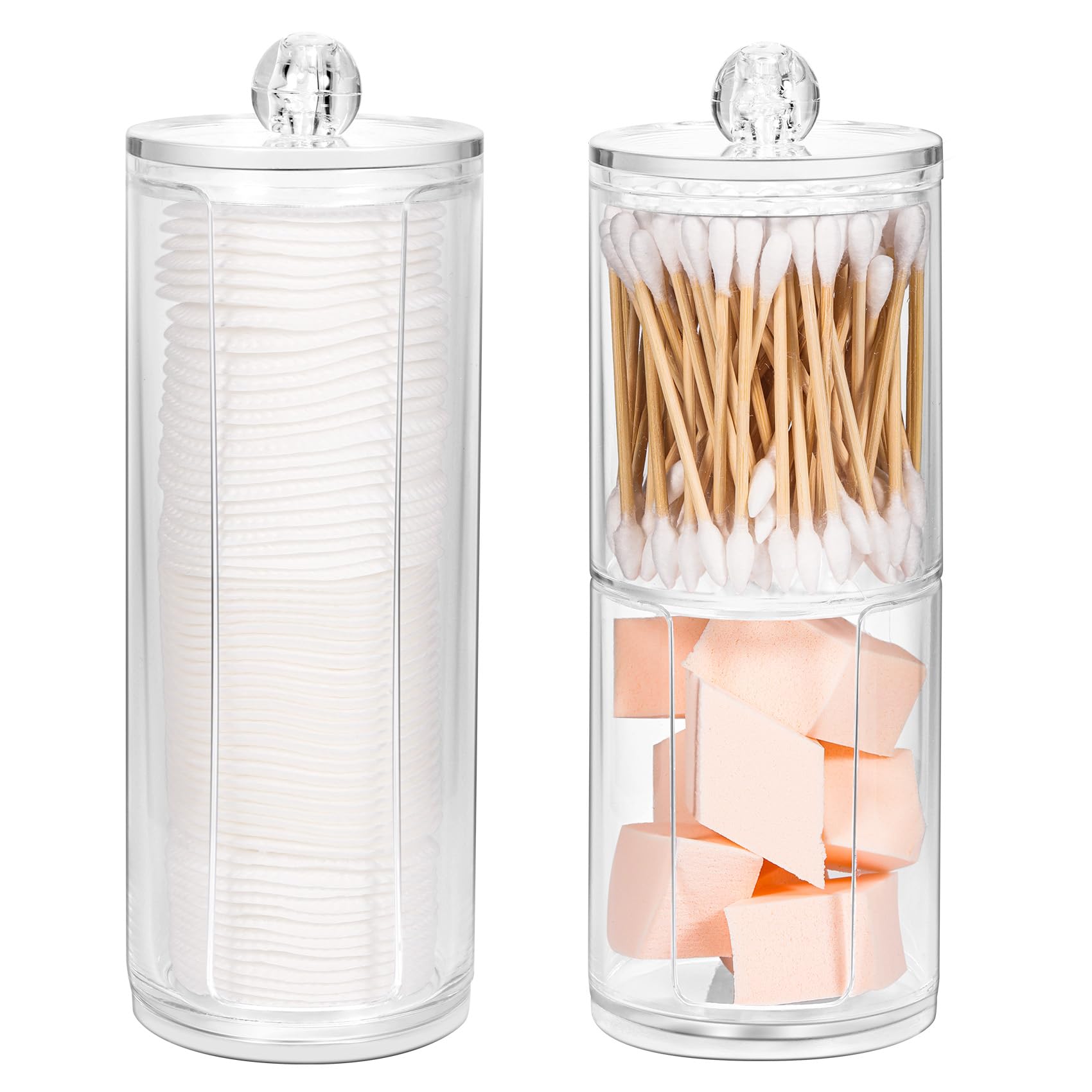 Annhua 3 Pcs Cotton Bud Holder Acrylic Cotton Pad Dispenser with Lids, Round Makeup Storage Bathroom Jars for Cosmetic, Swabs, Dental Picks, and Hair Clips - Clear