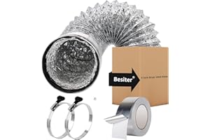 Besiter Dryer Vent Hose, Dryer Hose 4 inch, Flexible Dryer Duct Hose, Dryer Exhaust Hose with Aluminum Foil 5 Feet, Portable Dryer Vent Pipe with 2 Clamps and 1 Tape