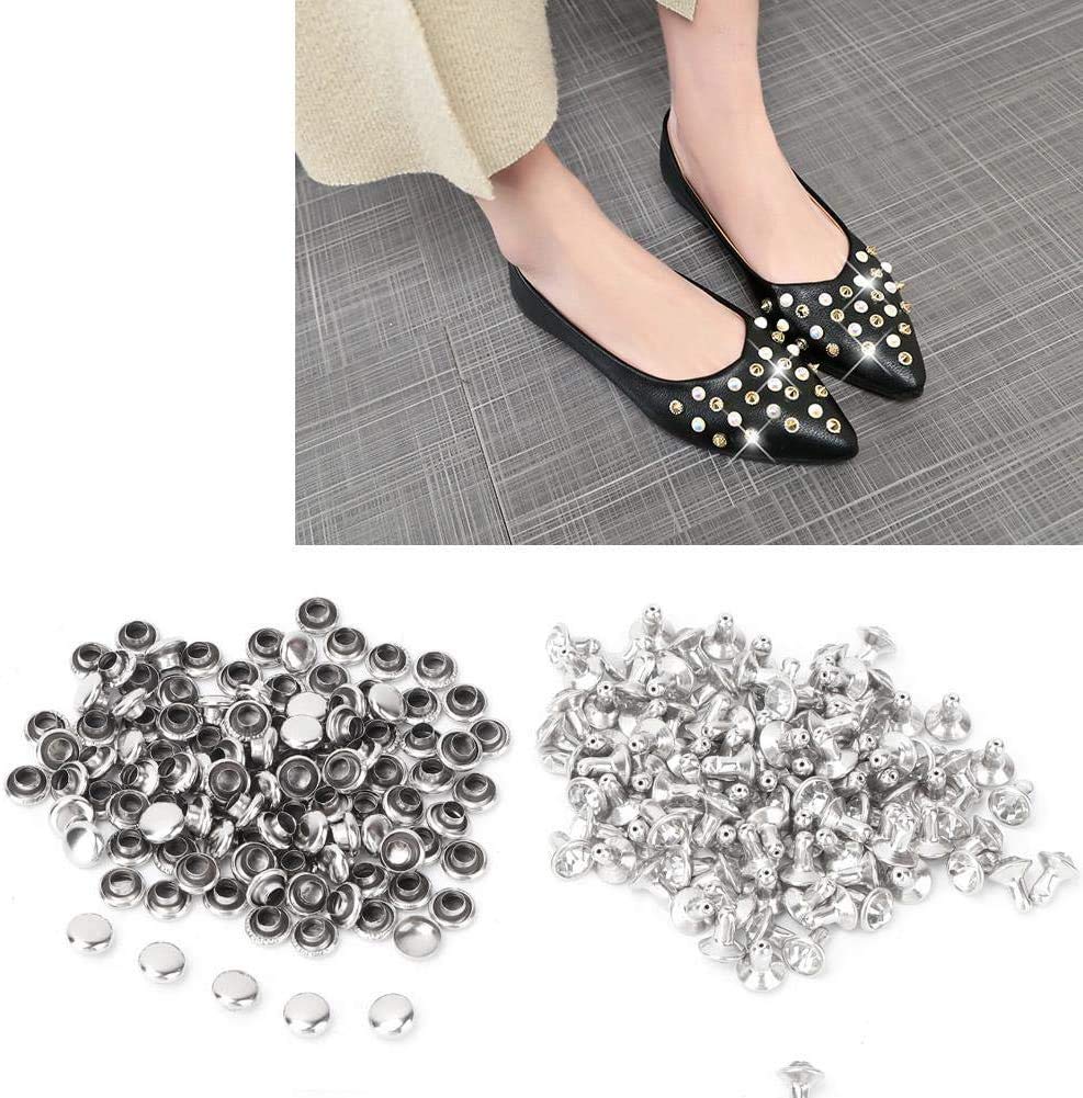 100pcs Leather Rivets Cloth Crystal Rhinestone Rapid Spots Studs Decorative Rivet for DIY Leather Craft Decoration(7mm-Pipe Drill Silver Edge + White Diamond)