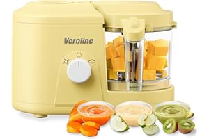 VEROLINE Baby Food Maker, One Button Rotate Control Baby Food Processor, Baby Puree Maker with Steaming and Grinding Functions, Baby Food Steamer and Blender, Yellow