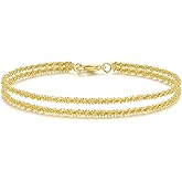Naiswan 14K Gold Bracelets for Women Gold Double Layer Bracelet for Women Chain Bracelets for Womens Double-Layer Starlight Style Adjustable Bracelet for Womens 17/19/21cm