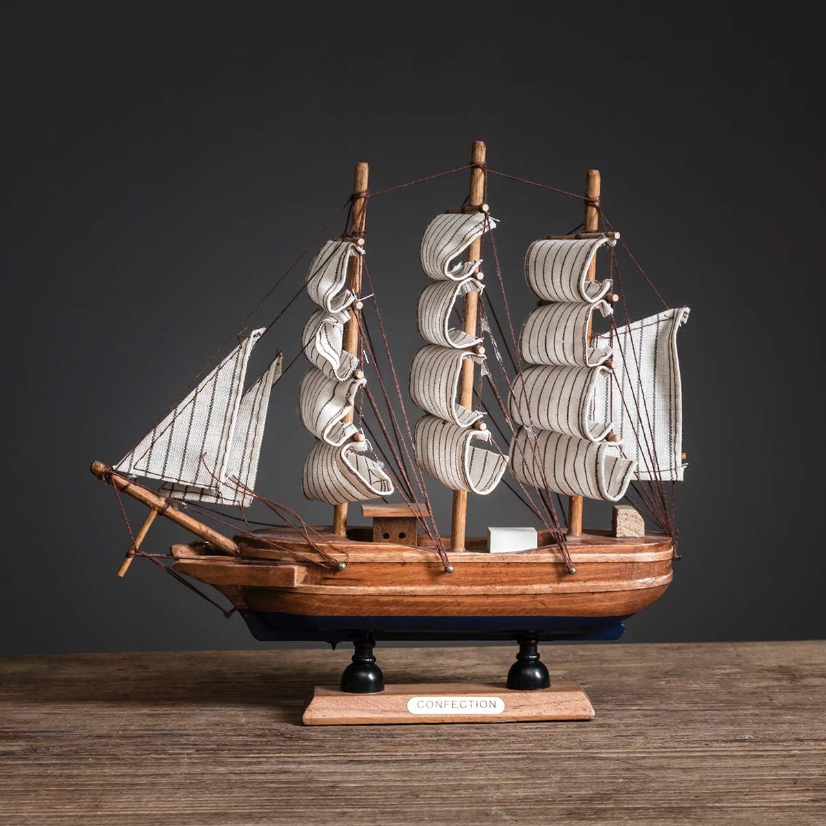 Sailing Ship Model Decor，Wooden Miniature Sailing Boat Model Handmade Vintage Nautical Sail Ship 7.87x1.77x7.87 Inch for Tabletop Ornament, Ocean Theme Home Decor - 15 Colors (D)