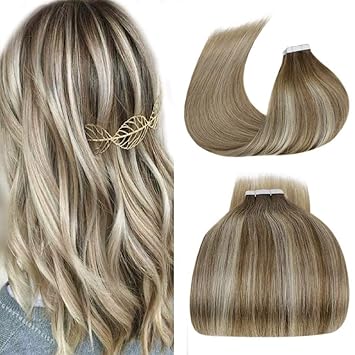 laavoo tape in extensions echthaar hellbraun balayage ombre platinblond haare tape on haarverlangerung remy echthaar tapes naturlich glatt 40gr 20pcs