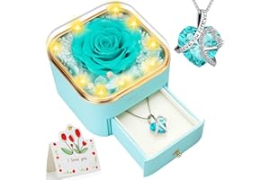 Lebana Preserved Light Blue Real Rose with Heart Necklace -Eternal Flowers Rose Birthday Gifts for Women Wife Mom Girlfriend Grandma Gifts Idea on Christmas Valentines Mothers Day for Her