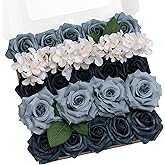 TINGE TIME Navy Blue Artificial Flowers Combo Box Set, Gradient Color Fake Flower Leaf with Stems for DIY Wedding Bouquets Table Centerpieces Baby Shower Home Party Floral Arrangements Decorations