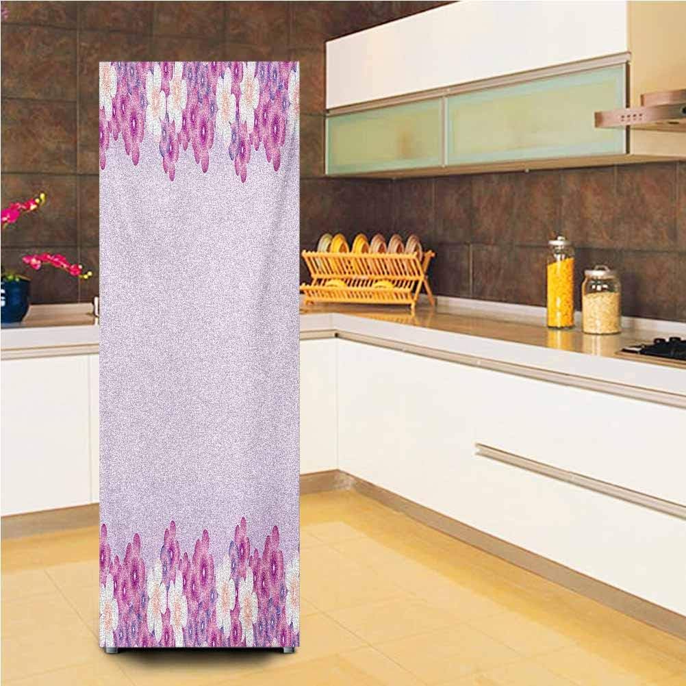 3D Door Wall Fridge Door Stickers Mural,Feminine Floral Petals in Purple Tones Spring Season Blooms Beauty Fragrance Nature Artwork Vinyl Door Cover Refrigerator Stickers,24x59