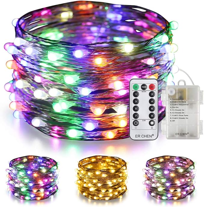 ER CHEN Color Changing Battery Operated Fairy Lights, 33ft 100 LED 8