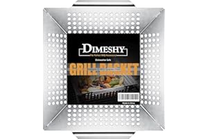 Stainless Steel Grill Basket, Large 12 Inches BBQ Accessories for Vegetable, Shrimps, Kabobs,Work for All Grill by DIMESHY
