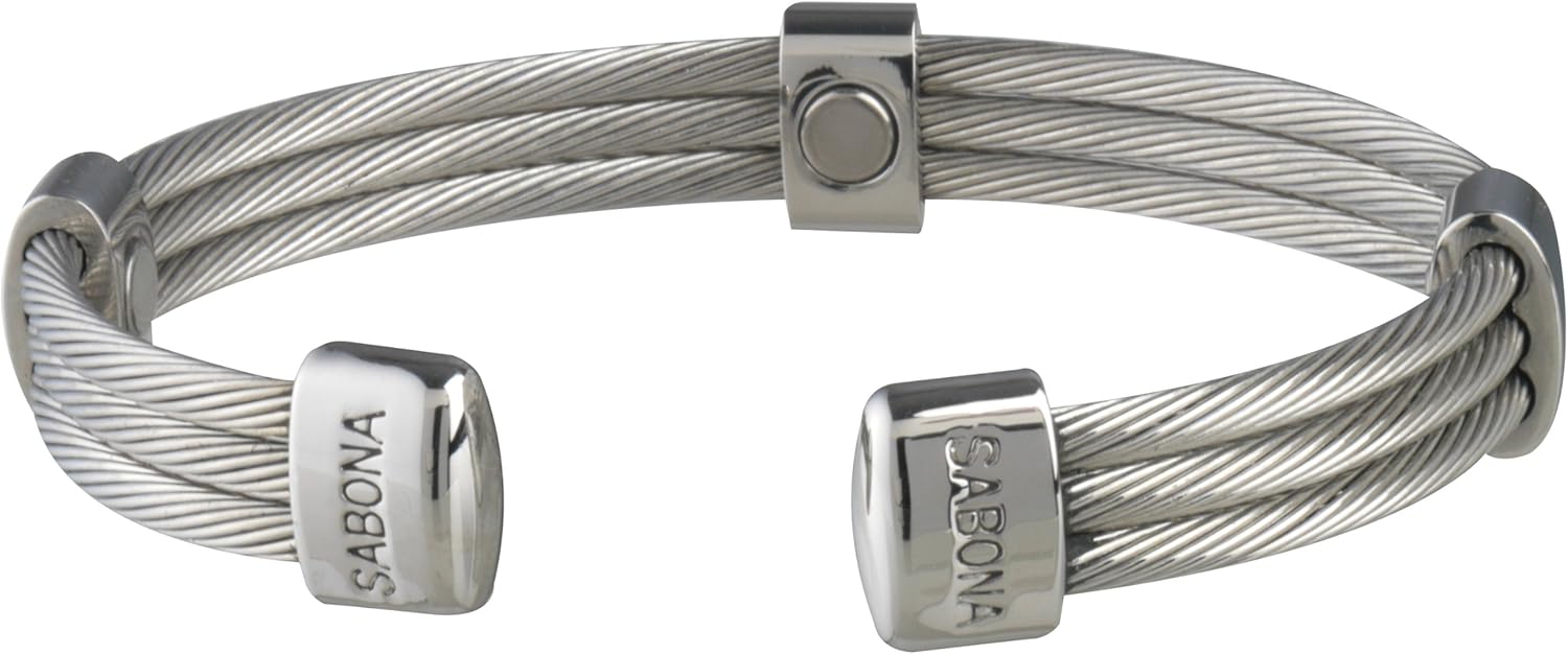 Sabona Trio Cable Magnetic Bracelet (Stainless, X-Large /7.5): Sports & Outdoors