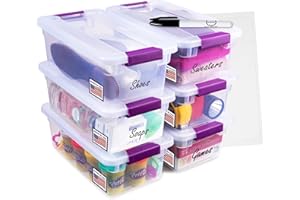 Peaknip - Sterlite 6 Quart Stackable Plastic Storage Bins with Lids (6 Pack) - Made in USA - Clear Container with Handle and Latching Lids for Organizing - Bundled with Labels and Marker