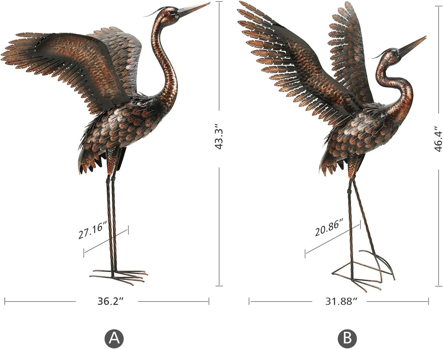 chisheen Garden Statue Outdoor Metal Heron Crane Yard Art Sculpture for Lawn Patio Backyard Decoration,46 inch (2-Pack): Home & Kitchen