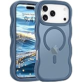 Pepmune for iPhone 17 Pro Max Case, Curly Wavy Frame Hard Translucent Matte Clear Back Cover for Women Men Compatible with Magsafe TPU Bumper Shockproof Phone Case for iPhone 17 Pro Max, Blue