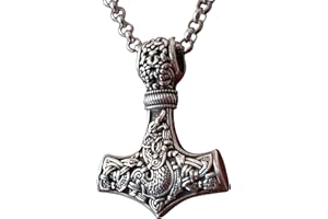Baldur Jewelry - 925 Sterling Silver Viking Wolf Fenrir Thors Hammer Necklace Pendant For Men Dragon Pendant Jewelry - Thor Necklace - Thor Gifts for Men - Viking Necklace for Men