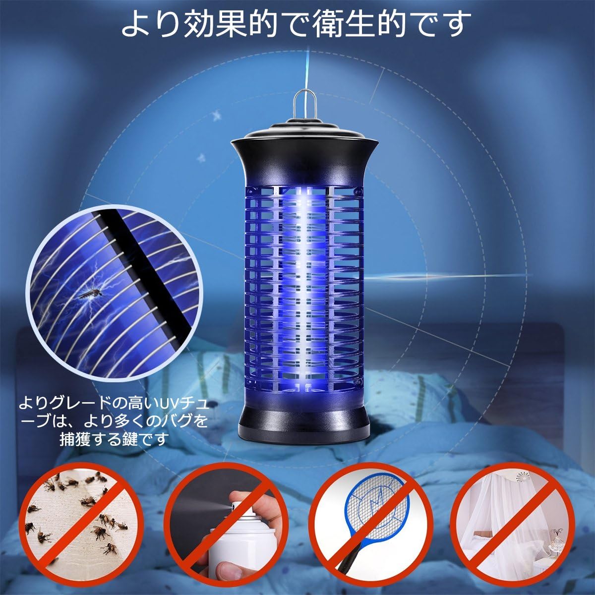 Amazon 電撃殺虫器 電気蚊取り器 電撃殺虫灯 殺虫ライト 捕虫器 薬剤不用 蚊取り機 誘蛾灯 Uv光源誘引式 無音 省エネー 家庭用殺虫灯 無害な殺虫灯 赤ちゃんやペットにも安心 寝室 リビング 居間 台所 室内用 ブラック 捕虫器