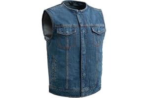 First Mfg Co No Limit Lightweight Denim Vest: Full Back Panel, Conceal Carry Pockets, 2 Chest & 2 Slash Pockets, Sizes S-8X