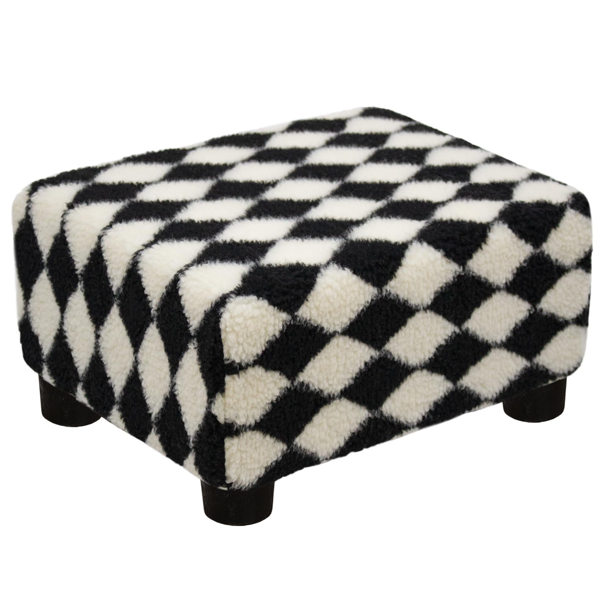 Photo 1 of CAROLMADE Small Foot Stool Ottoman Sherpa Footstool with Legs Under Desk Footrest for Living Room Bedroom and Office, Soft Black+White
