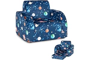 Costzon Kids Couch, 3 in 1 Convertible Flip Open Children's Sofa w/Foam-Padded Seat, Toddler Armrest Chair Bed for Nap Play Sleep, Fold Out Lounger Kids Sofa, Gift for Children Boys Girls (Planet)