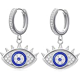 Evil Eye Earrings for Women 925 Sterling Silver Blue Evil Eye Hoop Earrings with Cubic Zirconia for Women Girlfriend Wife Good Luck Protection Jewelry