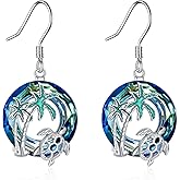 YAFEINI Sea Turtle Earrings 925 Sterling Silver Created Blue Crystal Sea Turtle Dangle Earrings Ocean Jewelry Gifts for Women