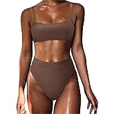 MOSHENGQI Women High Wasited Bikini Shoulder Strap 2 Piece High Cut String Swimsuits