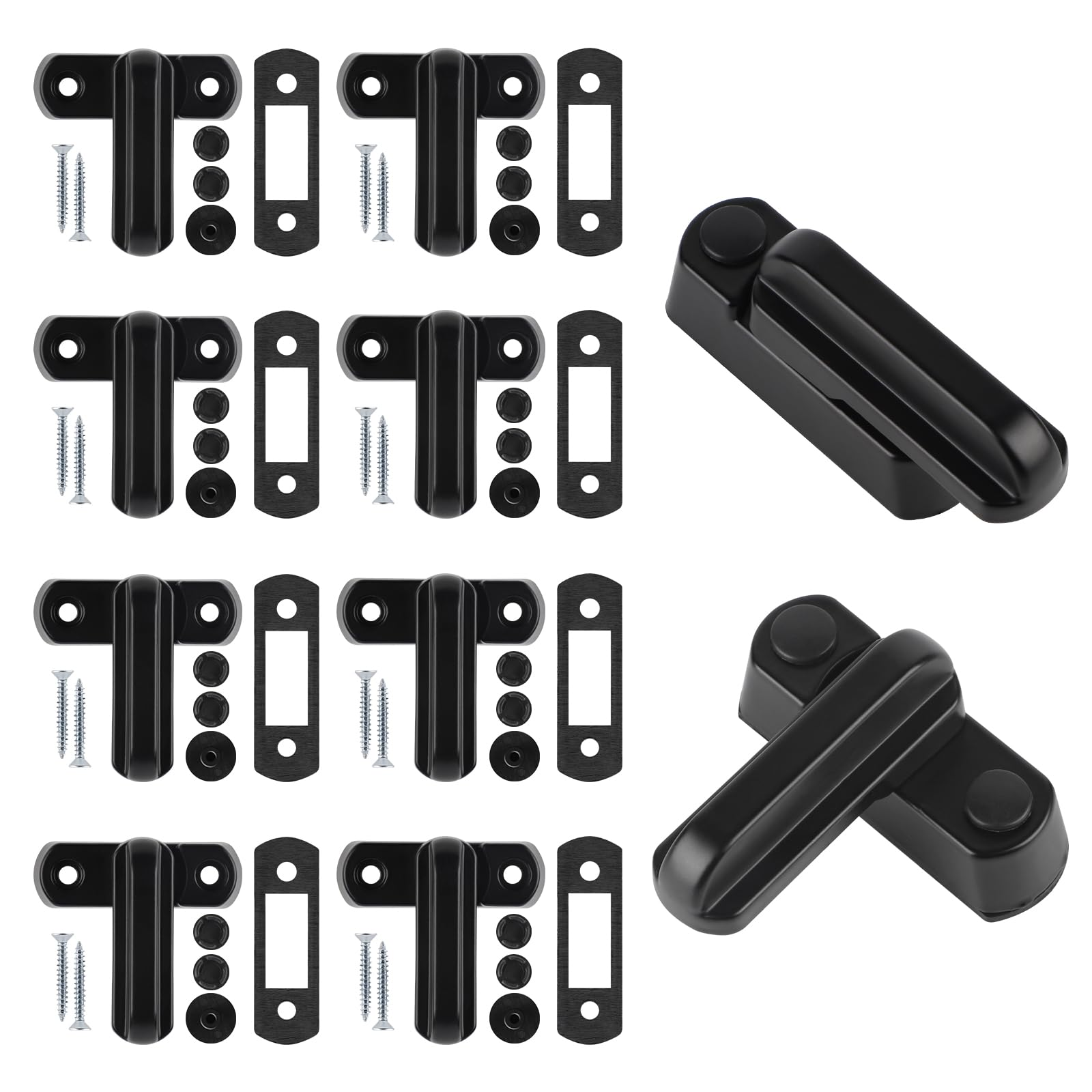 10 Window Locks Made of ABS with 20 x Screws, Sash Blocker Window for Child Safety, Family Safety, Black