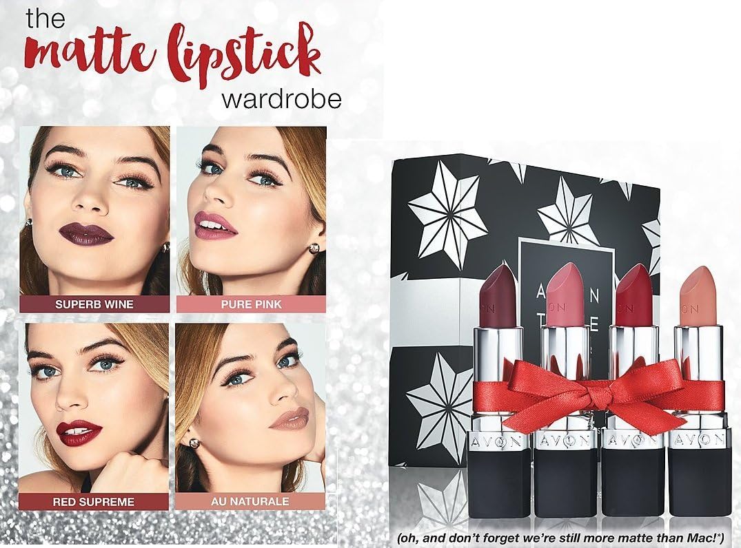 Avon True Colour Perfectly Matte Lipstick Warbrobe Gift Set Includes the 4 most popular colours