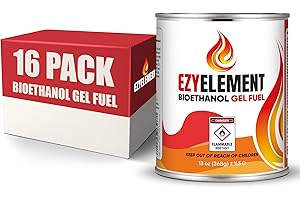 EZYELEMENT Gel Fuel for Indoor & Outdoor Use – Make The Smart Choice with a Non-Toxic, Clean-Burning Bioethanol Gel Fuel That Creates a Beautiful Real-Flame Glow (16 Pack, 13oz/368g)