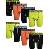 Reebok Boys Boxer Briefs - 8 Pack Performance 6” Inseam Long Leg Boxer Briefs Boys Underwear with Support Pouch (6-18)
