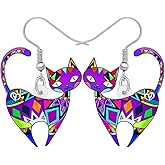 Acrylic Drop Cat Earrings Pets Funny Design 7 Color Lovely Gift For Girl Women By The Bonsny